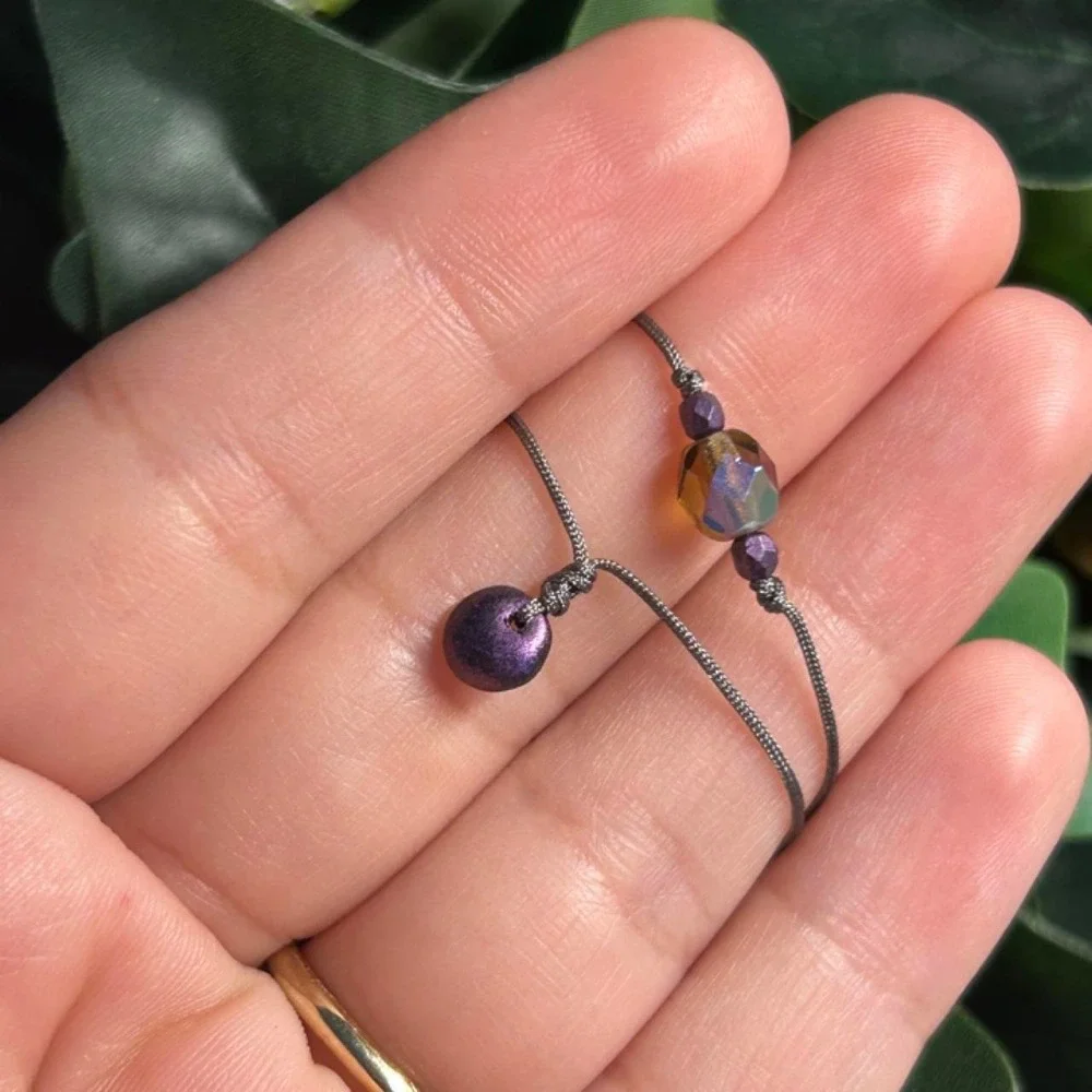 Chrome purple czech glass layering set bundle necklace boho dainty grunge indie